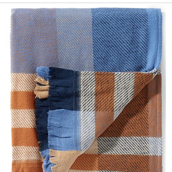 Southern Living Wellington Blue Plaid Fringe Trim Throw Blanket | Dillard's