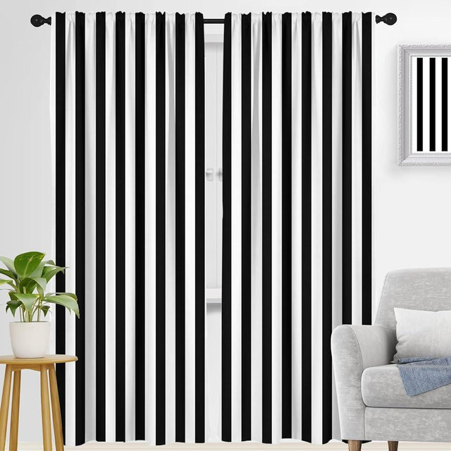 zokyer Black and White Window Curtain Long Striped Simple Trendy Farmhouse Art Modern Retro Rustic Gothic Neutral Men Boys Teen 42" W x 84" L for Bedroom Living Room 2 Panels Rod Pocket Drapes