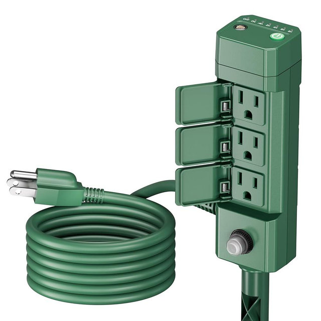 BN-LINK Outdoor Power Stake Timer, Dusk to Dawn Sensor for Outdoor Lights, 6 Grounded Outlets, 6ft Extension Cord, 1875W/15A,Christmas Decorations, ETL Listed