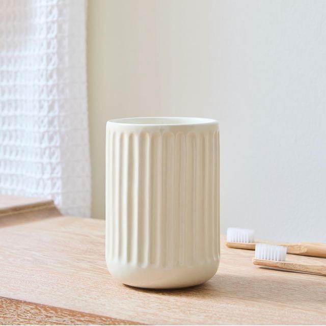 Carved Ceramics Bath Collection, Toothbrush Holder, Cream