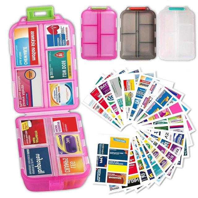 iouwei Large Pill Organizer with Medicine Labels, Travel Daily Pill Container, Mini Medication Organizer, 7-Day Pill Case, Set of 3 (Pink+White+Grey)