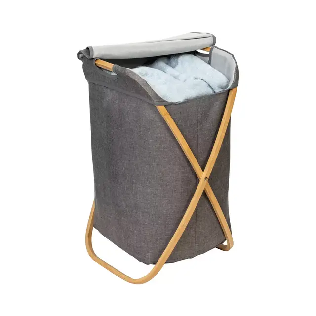 Honey-Can-Do® Bamboo and Canvas Hamper in Grey