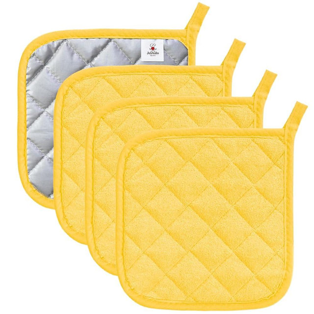 Joyhalo 4 Pack Pot Holders for Kitchen Heat Resistant Pot Holders Sets Oven Hot Pads Terry Cloth Pot Holders for Cooking Baking, Yellow
