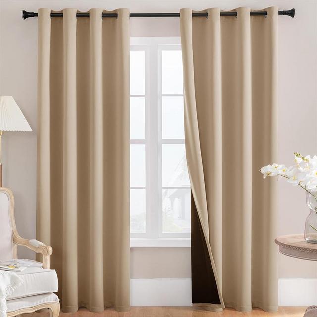 Rutterllow Total Blackout Curtains 2 Panels - Thermal Insulate Double Layer with Black Liner for Bedroom, Grommet Top (52 by 84 inches, Khaki)