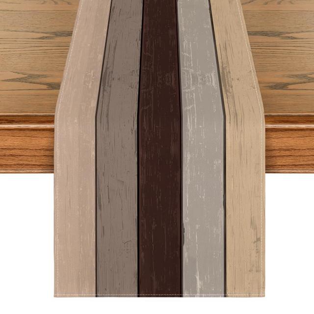 Artoid Mode Brown Retro Rustic Wood Texture Table Runner, Seasonal Spring Kitchen Dining Table Decoration for Home Party Decor 13x120 Inch