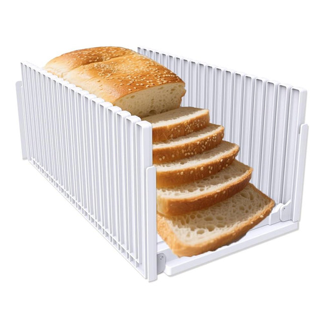 Bread Slicer for Homemade Breads, Adjustable Thickness Slicing Guide, Foldable Portable Bread Cutter Suitability for Homemade Breads, Bagel,Cakes - Kitchen Gadget, Baking Tool & Gift (White)