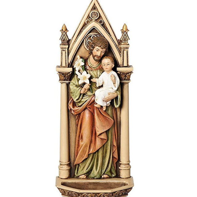 Joseph's Studio by Roman - St. Joseph and Child JesusÃ‚ Holy Water Font, Renaissance Collection, 7.75" H, Resin and Stone, Religious Gift, Decoration, Collection, Durable, Long Lasting