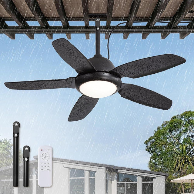 Fanbulous 42 Inch Waterproof Outdoor Ceiling Fan with Lights and Remote,IP65 Hanging Gazebo Fan with 3CCT 6-Speed DC Motor,Black Wet Rated Plug in Ceiling Fan with Cord for Patios Porch Pergola