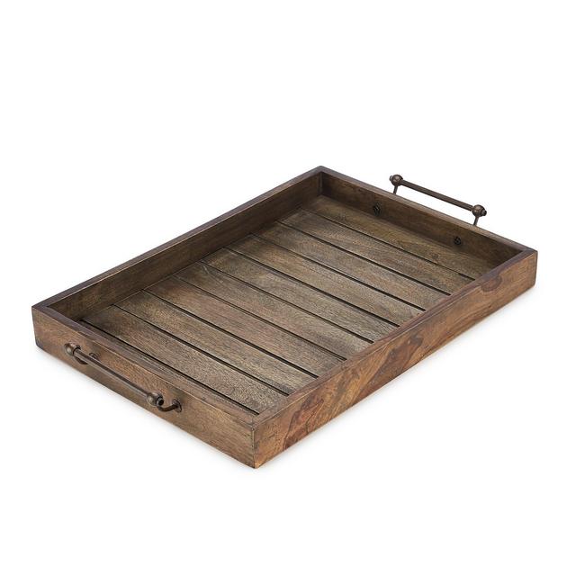 Southern LivingFestive Fall Weathered Dark Mango Wood Rectangular Tray with Handles