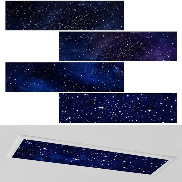 Wowangce 4 Pcs 1 x 4 Feet Fluorescent Lights Covers Magnetic Ceiling Light Cover with 8 Magnets Fluorescent Light Filters for School Classroom Home Drop Lamp Decor (Starry Sky)
