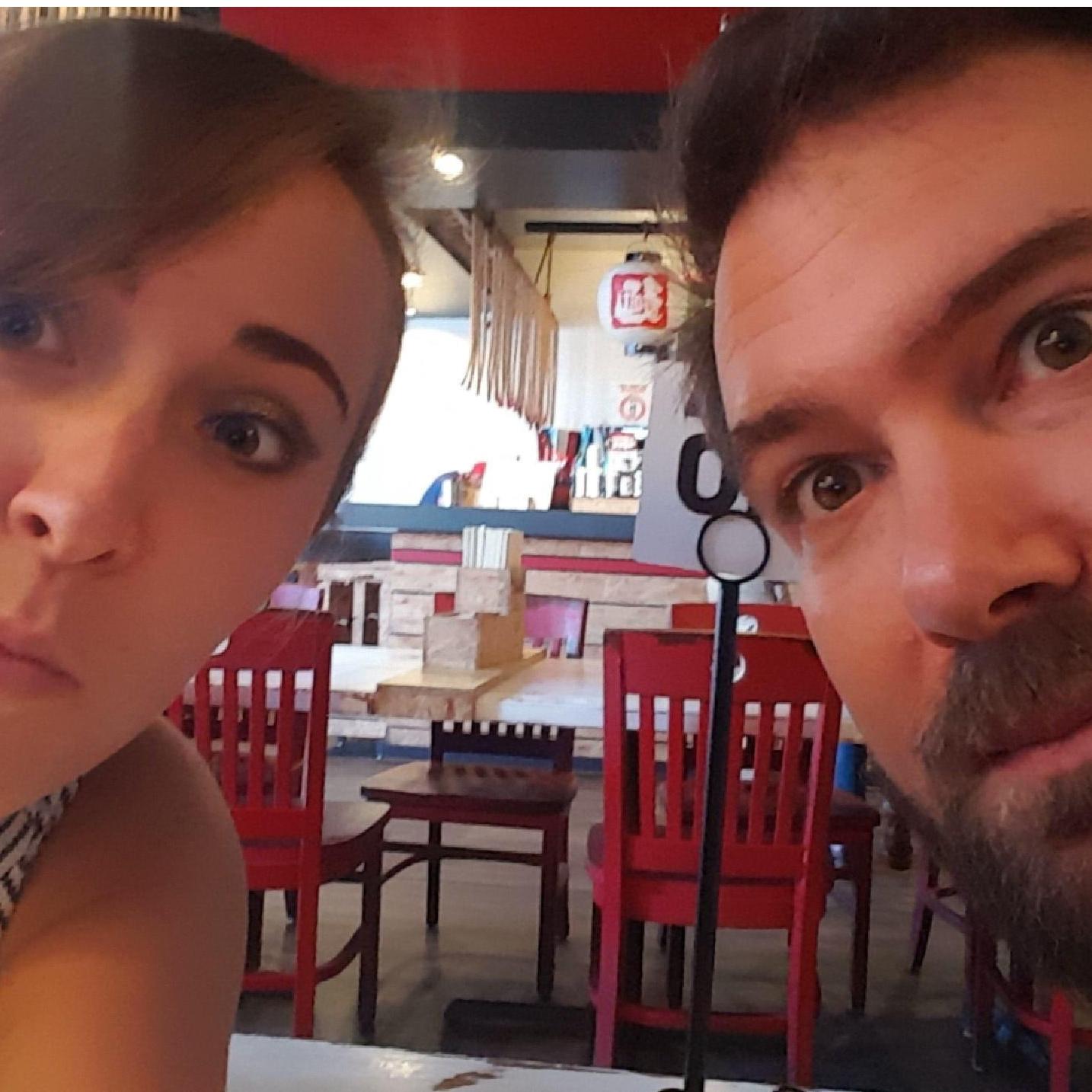 Being goofy before eating at Ramen Tatsu-Ya in Austin, Texas