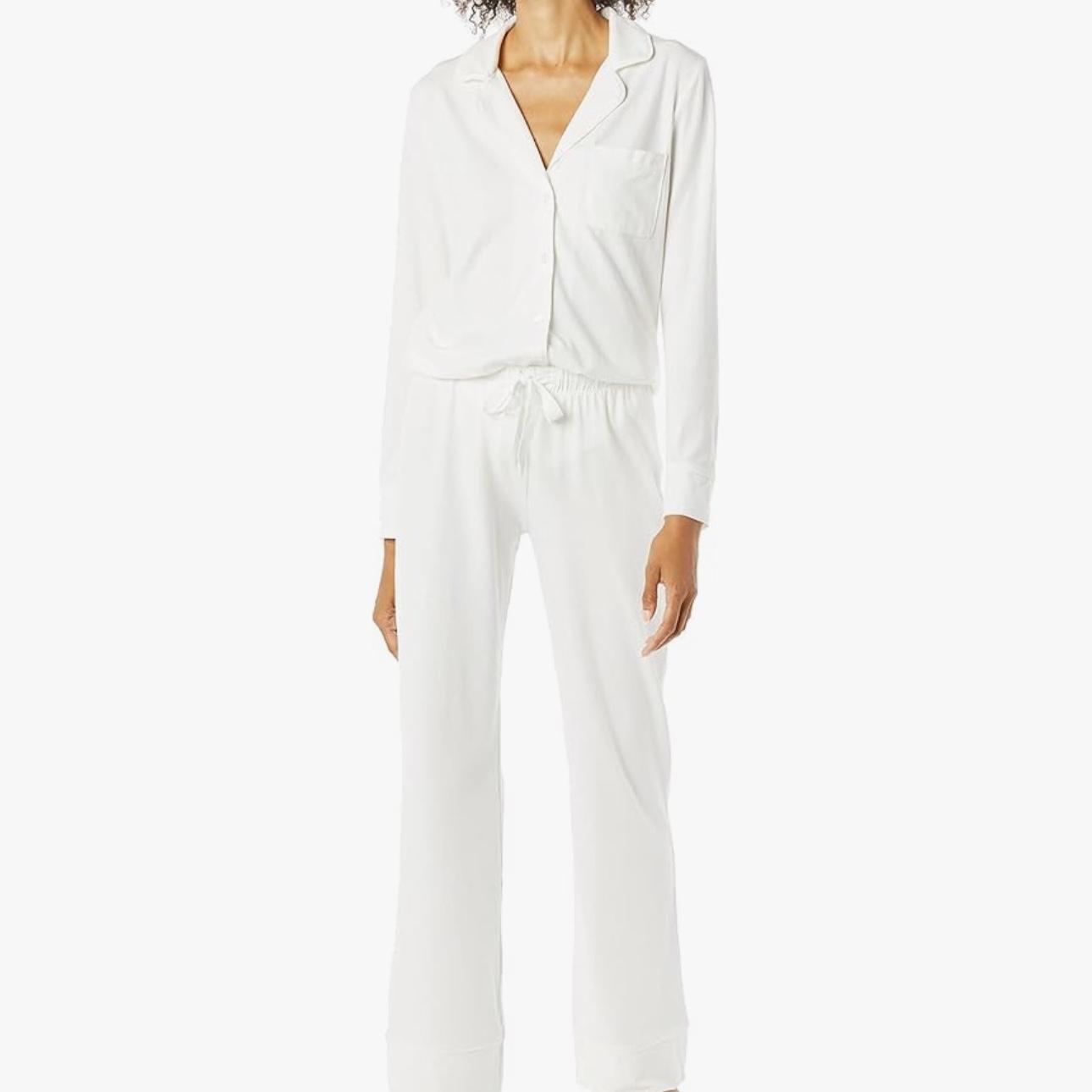 Essentials Women's Cotton Modal Long-Sleeve Shirt and Full-Length Bottom Pajama Set