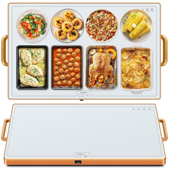 Warming Mat for Food (XXL 32"x18"), Warming Trays for Buffets Party and Daily Use,Temperature Control Food Warmer, Full Surface Tempered Glass Top Heating Food Warming Mat, White Electric Warming Tray