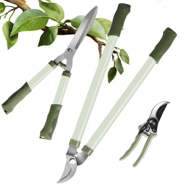 LUCKUP 3 Piece Professional Garden Tool Set Includes 25”-Lopper, 21”-Hedge Shears and 8”-Pruner Shears for The Garden