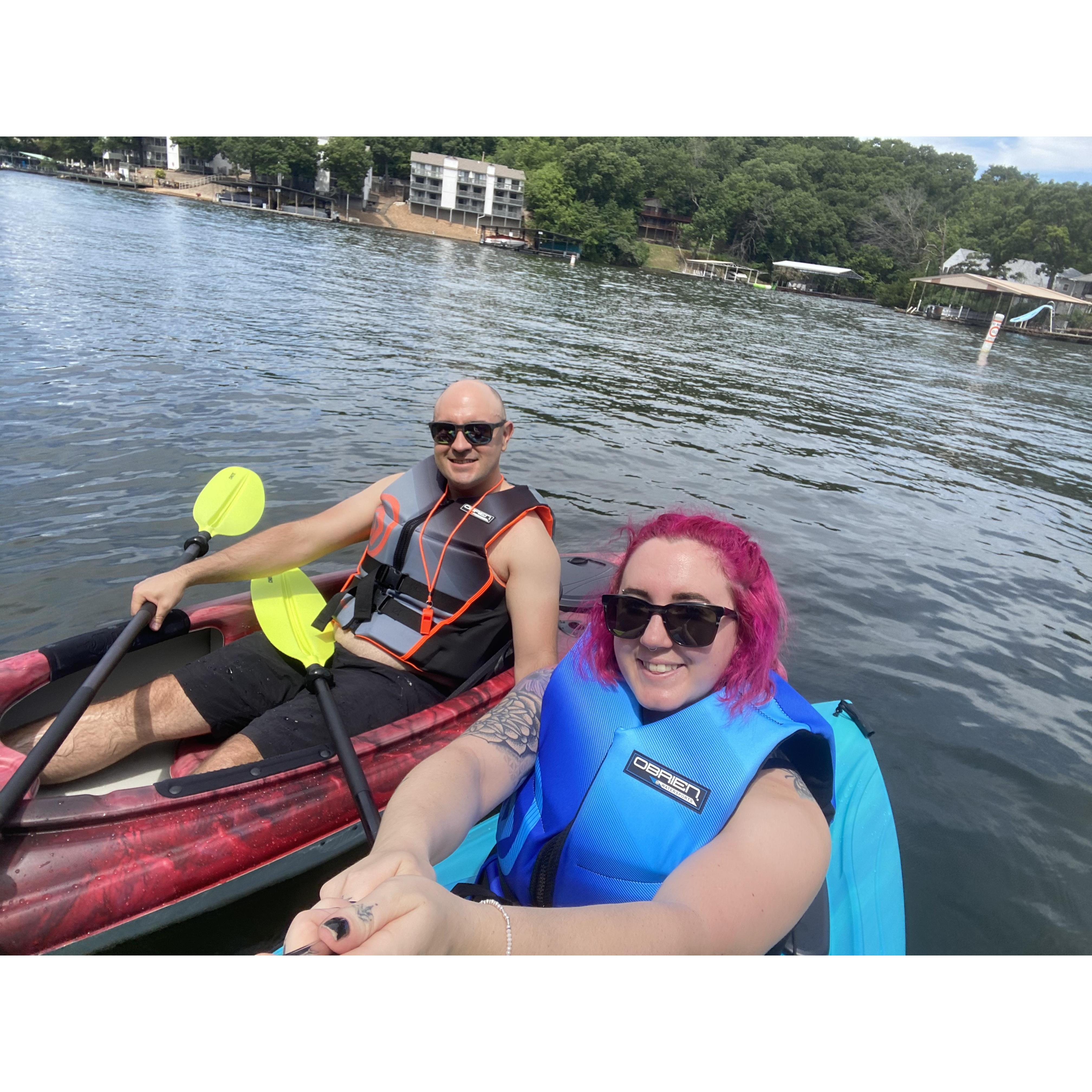 Kayaking in our cove on Lake of the Ozarks.