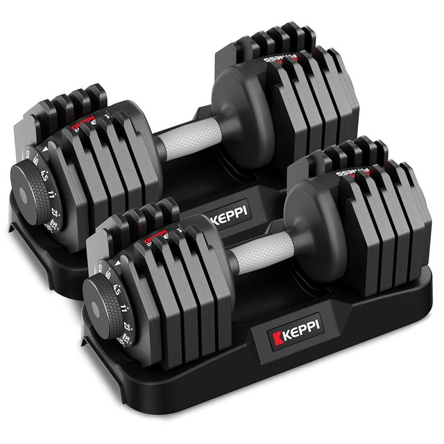 Keppi Adjustable Dumbbells Set, 25lb/40lb/55lb/60lb Dumbbells with Anti-Slip Metal Handle for Exercise & Fitness Fast Adjust Weight for Full Body Workout Fitness