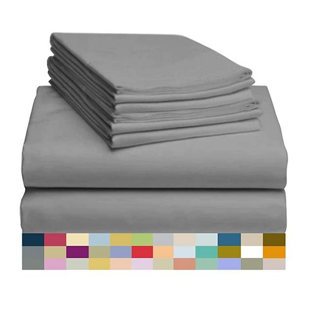 LuxClub 6 PC Sheet Set Bamboo Sheets Deep Pockets 18" Eco Friendly Wrinkle Free Sheets Hypoallergenic Anti-Bacteria Machine Washable Hotel Bedding Silky Soft - Light Grey King