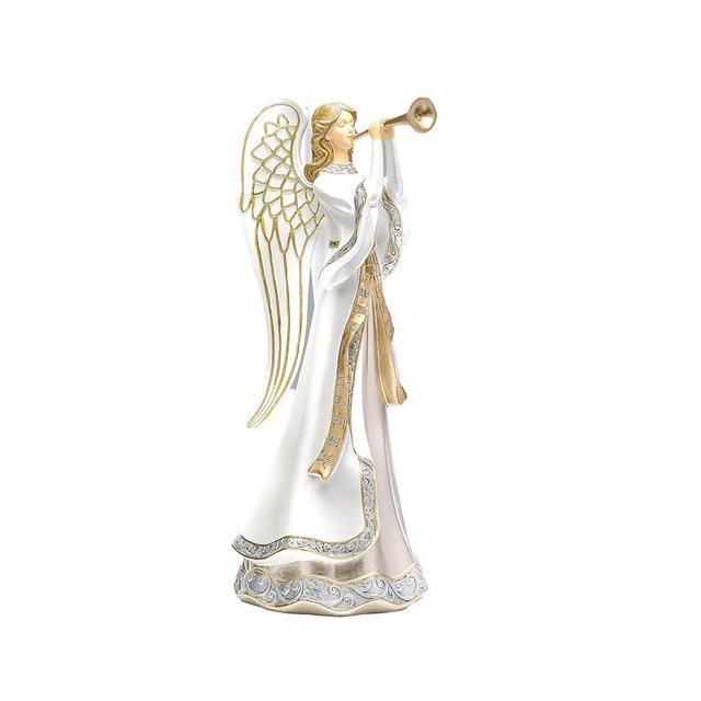 Roman, 14.75" H Gold and White Trumpeting Angel Figure, Religious Christmas Decoration, Tabletop Holiday Decor