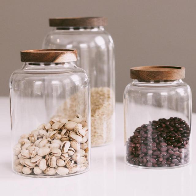 Glass and Acacia Wood Pantry Jar Set of 3