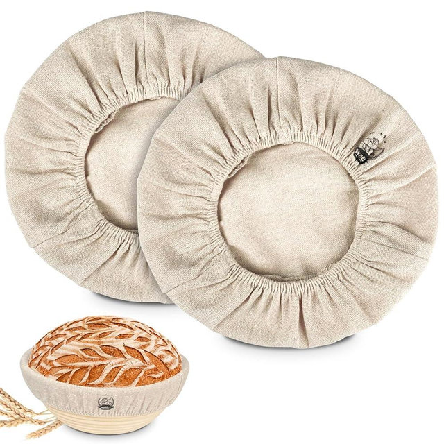WALFOS Bread Basket Liner Cloth, 2 Packs 10 inch round bread proofing basket cloth liner, Baking Dough Basket Cover Natural Rattan Banneton Proofing Cloth