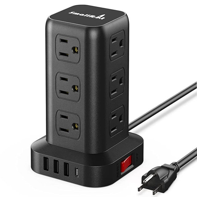 Extension Cord with Multiple Outlets Surge Protector Mini Power Strip Tower Travel 12 AC 4 USB (1 USB C) Power Strip with USB Ports Surge Protector Tower 6.5FT Overload Protection for Home Office