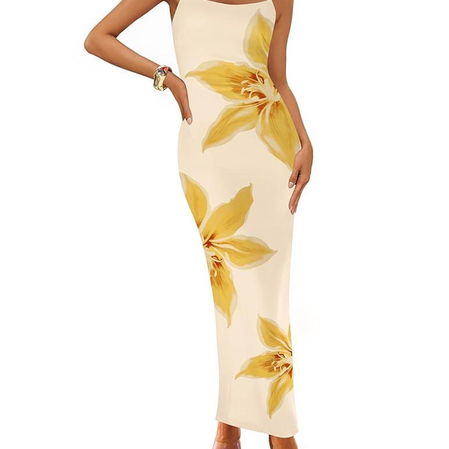 ZESICA Women’s Summer Bodycon Maxi Dresses 2026 Floral Spaghetti Strap Square Neck Sleeveless Boho Beach Long Dresses