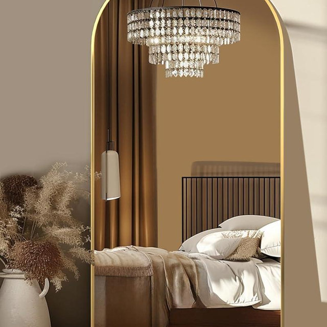 Full Length Mirror, 68"x26" Floor Mirror, Floor Standing Mirror Freestanding Arch Full Body Mirror with Stand for Bedroom, Hanging Mounted Mirror for Living Room Cloakroom, Gold