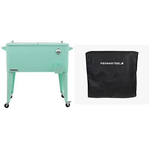 Permasteel PS-A203-MT 80 Quart Portable Rolling Patio Cooler, Mint & Permasteel PA-30385 37" Patio Cooler Cover, Heavy Duty Weatherproof Fabric for Outdoor Patio Backyard, 80 Quart Coolers, Black