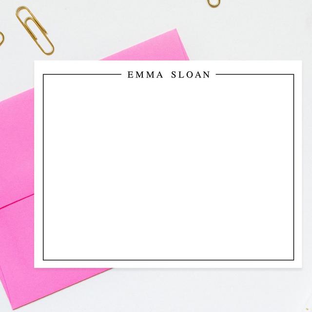 Bordered Modern Personalized Stationery Note Cards, Stationary For Women, Thank you Flat Cards, Personalized Notecards, Gift for Family