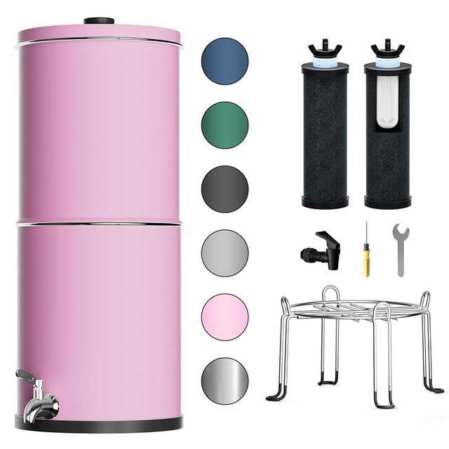 Purewell 3-Stage 0.01μm Ultra-Filtration Gravity Water Filter System, NSF/ANSI 42&372 Certification, 304 Stainless Steel Countertop System with 2 Filters and Stand, Reduce 99% Chlorine, 2.25G, PW-OB