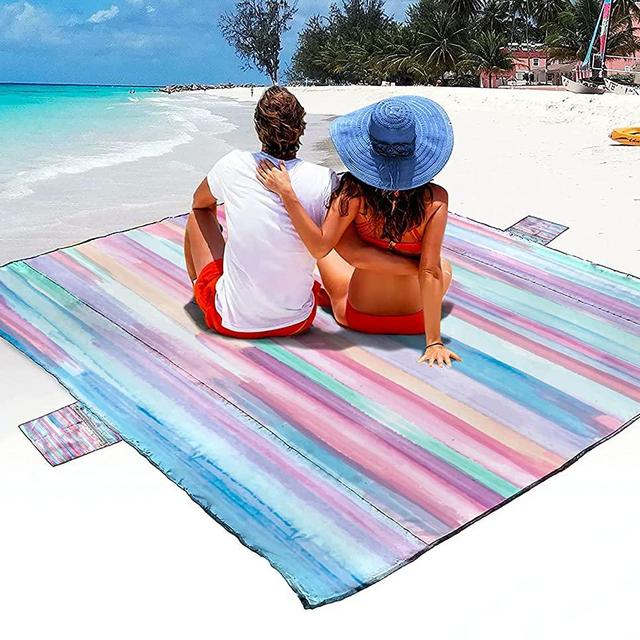 Beach Blanket Macaron Blue Pink Oversized & Sand Free Beach Blankets - Beach Blanket Sandproof Waterproof Beach Blanket Oversized with Bag for Outdoor Travel Camping Hiking 79" x 59"