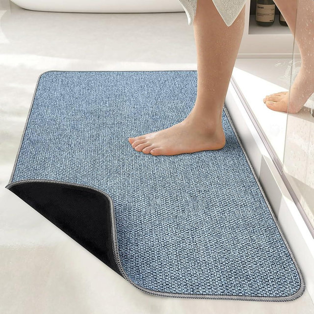 Bath Mat,Ultra Thin Bath Rugs,Rubber Bath Mats for Bathroom,Quick Dry,Non-Slip,Machine Washable,Fit Under Door,Super Absorbent Bathroom Rugs for Bathroom Floor,Shower,Sink.(Blue,17''x27'')