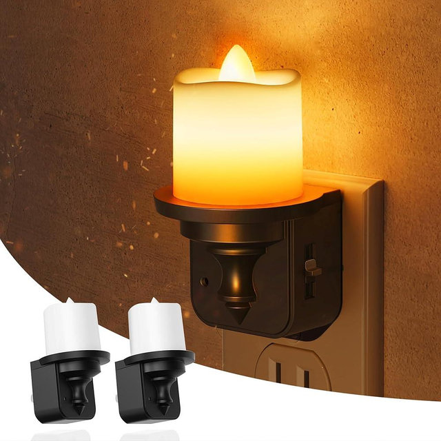 L LOHAS LED Candle Night Light, Amber Night Lights Plug into Wall, Flameless Candle Nightlight with Light Sensor, 0-100LM Dimmable Vintage Decorative Night Light for Hallway Bedroom,2Pack