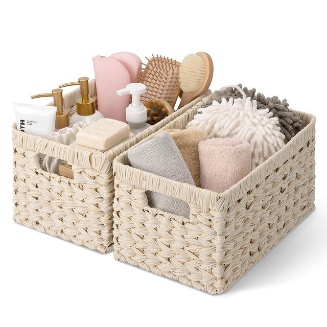 GRANNY SAYS Storage Baskets for Organizing, Wicker Storage Basket for Shelf, Wicker Basket for Organization, Waterproof Basket for Living Room, Decorative Basket for Pantry and Entryway, 2-Pack