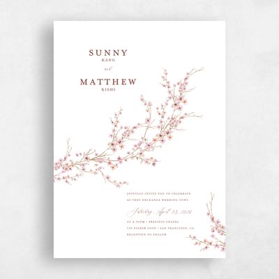 White Floral Wedding Invitation - Sakura Portrait