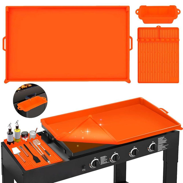 Comfamoli 36" Silicone Griddle Mat Cover for Blackstone 36 Inch Griddle Accessories with 16" Spatula Mat & Grease Cup Liner, Food Grade Silicone Grill Cover Full-Edge Protect from Dirt, Rust, Set of 3