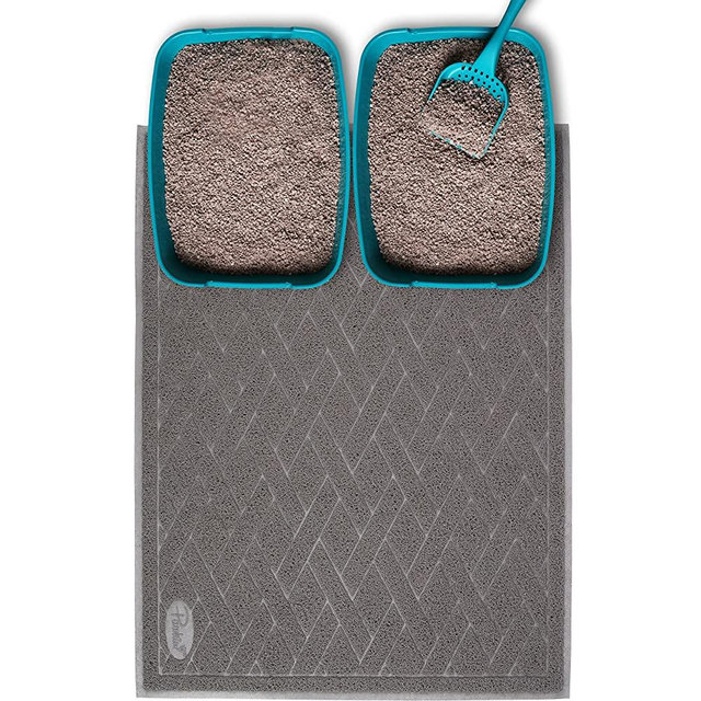 Pawkin Cat Litter Mat, Patented Design with Litter Lock Mesh, Durable, Easy to Clean, Soft, Fits Under Litter Box, Litter Free Floors