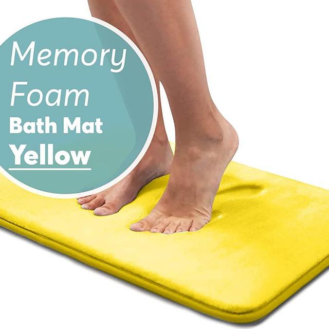 BIGFOOT Memory Foam Bath Mat for Tub and Shower, Water Absorbent Non-Slip Bathroom Rug with Soft Velvet Top Layer, Thick Cushioning Foam with PVC Dot Bottom Layer Keeps Floors Dry (17" X 24", Yellow)