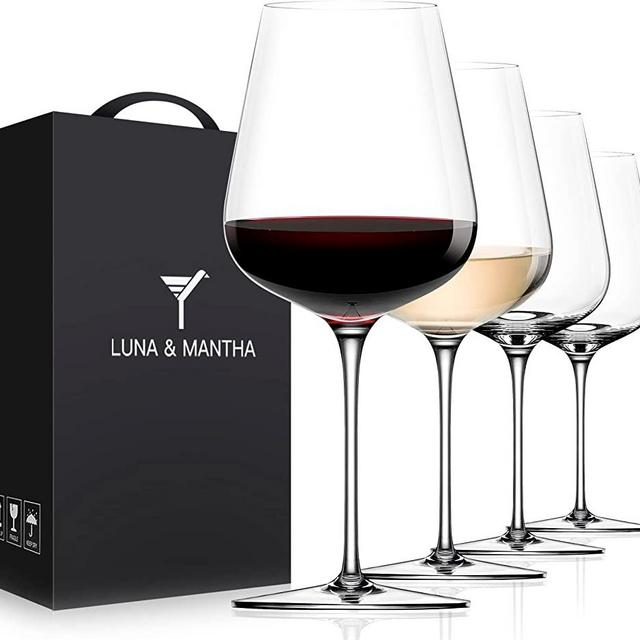 Wine Glasses Set of 4, Crystal White Wine Glasses 14oz Hand Blown- Modern Wine Glasses with Long Stem, Perfect for Red & White- Gift Packaging for Daily Use, Wedding Anniversary or Birthday