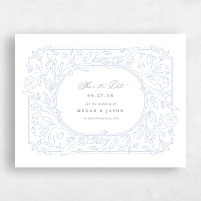 Dark Pastel Blue Wedding Save the Date - Eze Landscape