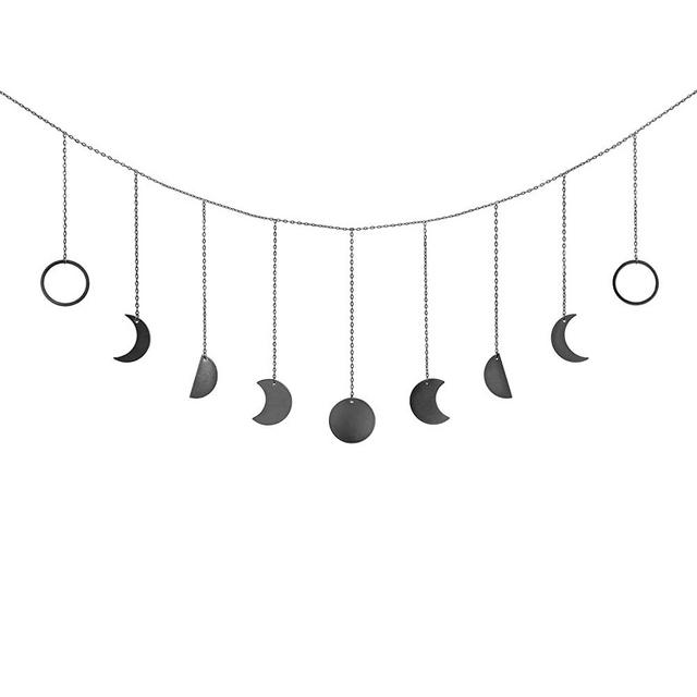 Mkono Moon Phase Wall Hanging Moon Garland Decor Boho Home Decoration Moon Hang Art Ornaments for Bedroom Headboard Living Room Dorm Nursery Apartment Office Mothers Day Gift, Black, 50"