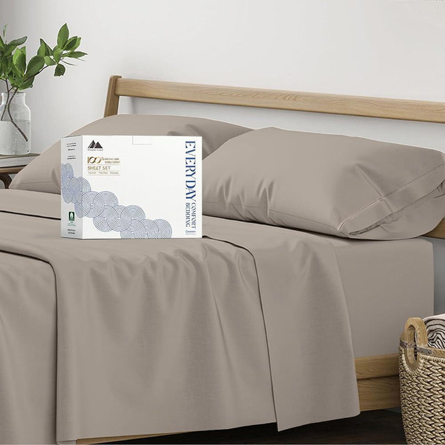 Mayfair Linen 100% Organic Cotton Sheets California King Size - 4 PC Organic Cotton Cal King Size Percale Weave Sheet Set, Soft, Cooling & Crisp, 16" Deep Pocket Hotel Quality Bedding Set - Taupe