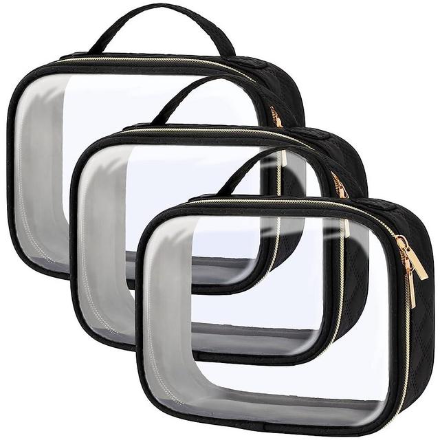 PACKISM TSA Approved Toiletry Bag, 3 Pack Clear Makeup Bags with Handle Large Opening, Clear Toiletry Bags Fit Carry-on Travel Essentials, Quart-sized Clear Travel Bags for Toiletries, Black