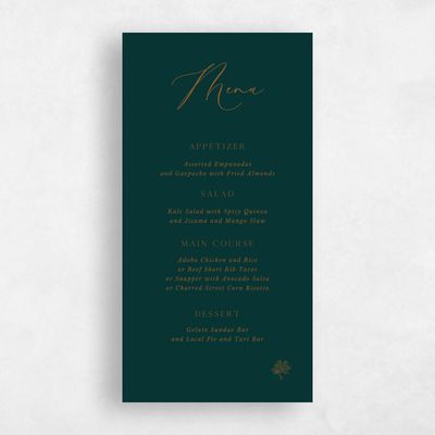 Dark Emerald, Green Wedding Menu - Mapleton