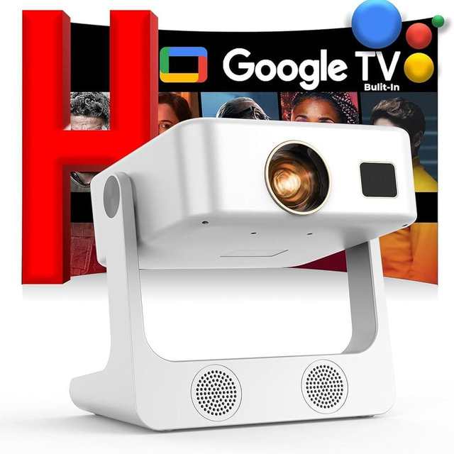 [Google TV/2000 ANSI/Voice Control/Built-in Apps] Outdoor Projector-4K with WiFi and Bluetooth: Portable-Movie-Smart-Projector, Sovboi 1080P 180° Stand Home-Ceiling-Proyector Compatible with Netflix