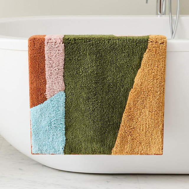 Organic Angled Modern Bath Mat, Adobe Rose, 20"x34"