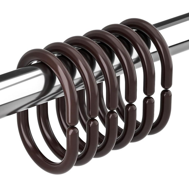 Amazer Plastic Shower Curtain Rings, 24 Pcs Brown Shower Curtain Rings, Shower Curtain Hooks Rings, Plastic Shower Curtain Hooks for Bathroom Shower Rod, Shower Rings Loops for Shower Curtain