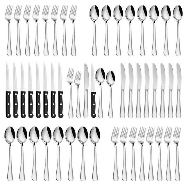 Silverware Set, MASSUGAR 48-Piece Silverware Utensil Set with Steak Knives for 8, Stainless Steel Flatware Cutlery Set for Home Kitchen Restaurant Hotel, Include Knife/Fork/Spoon, Dishwasher Safe