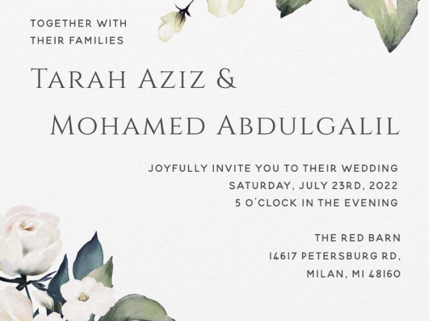 The Wedding Website of Tarah Aziz and Mohamed Abdulgalil