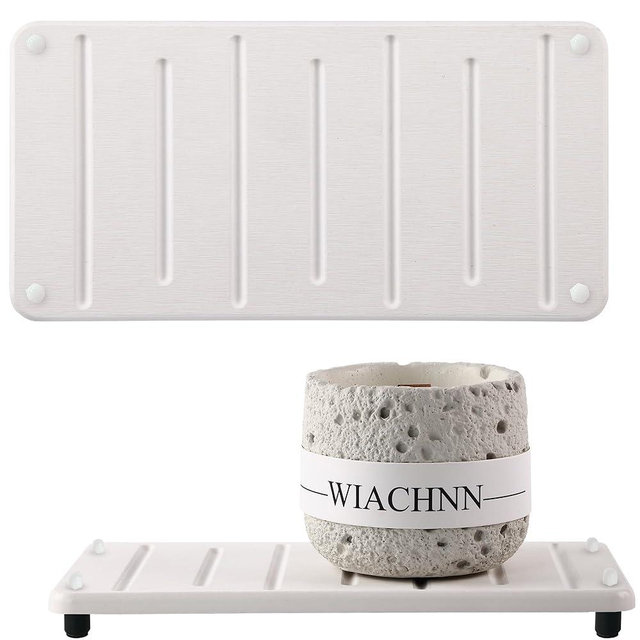 2PCS Water Absorbing Stone Drying Mat for Bathroom Sink & Kitchen Counter Organizer, Instant Dry Soap Dispenser Sponge Holder, Sink Caddy, Vanity Tray (8.66"x4.33"-White)